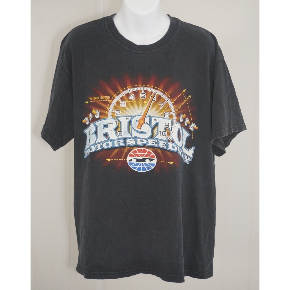 Gildan Large Bristol Motor Speedway Black Graphic T-Shirt Racing Tee